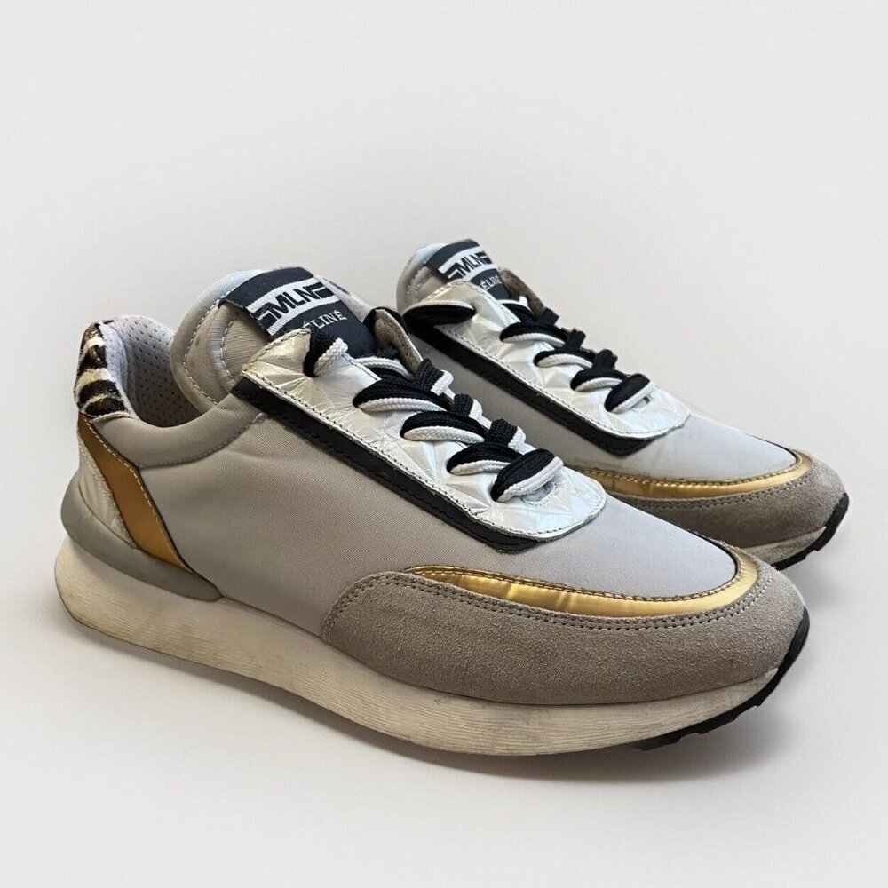 Méliné Low-Top Trainer Sneakers Womens 9.5 Zebra Gold Gray Lace Retro Italy Shoe
